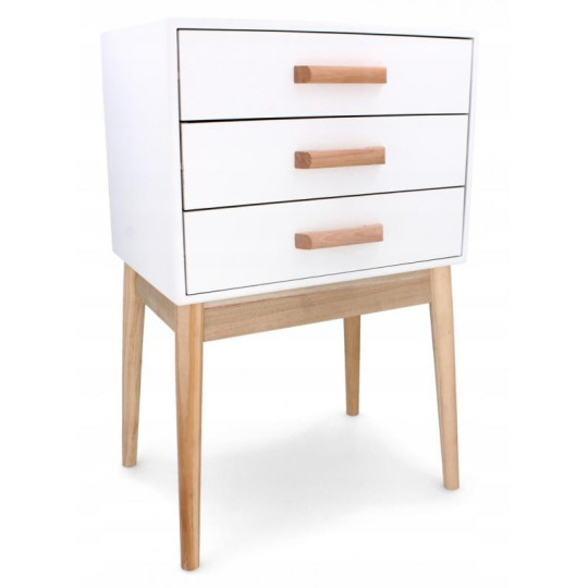 Masa de noapte albă cu 3 sertare