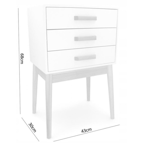 Masa de noapte albă cu 3 sertare