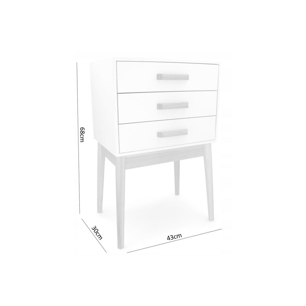 Masa de noapte albă cu 3 sertare