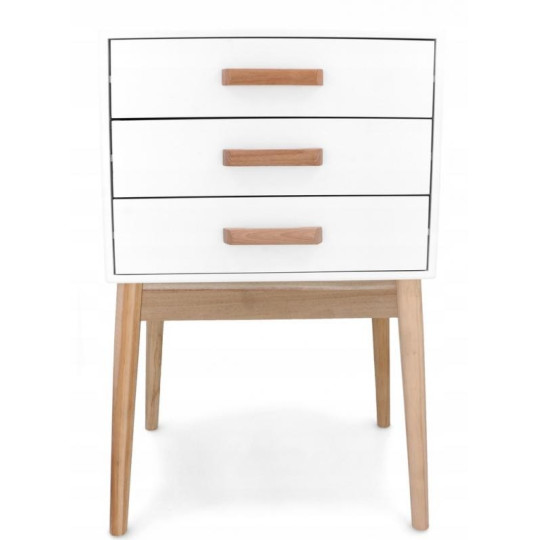 Masa de noapte albă cu 3 sertare