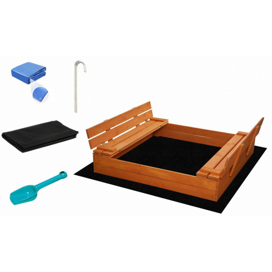 Cuib de nisip mare pentru copii cu bănci, 150x150 cm