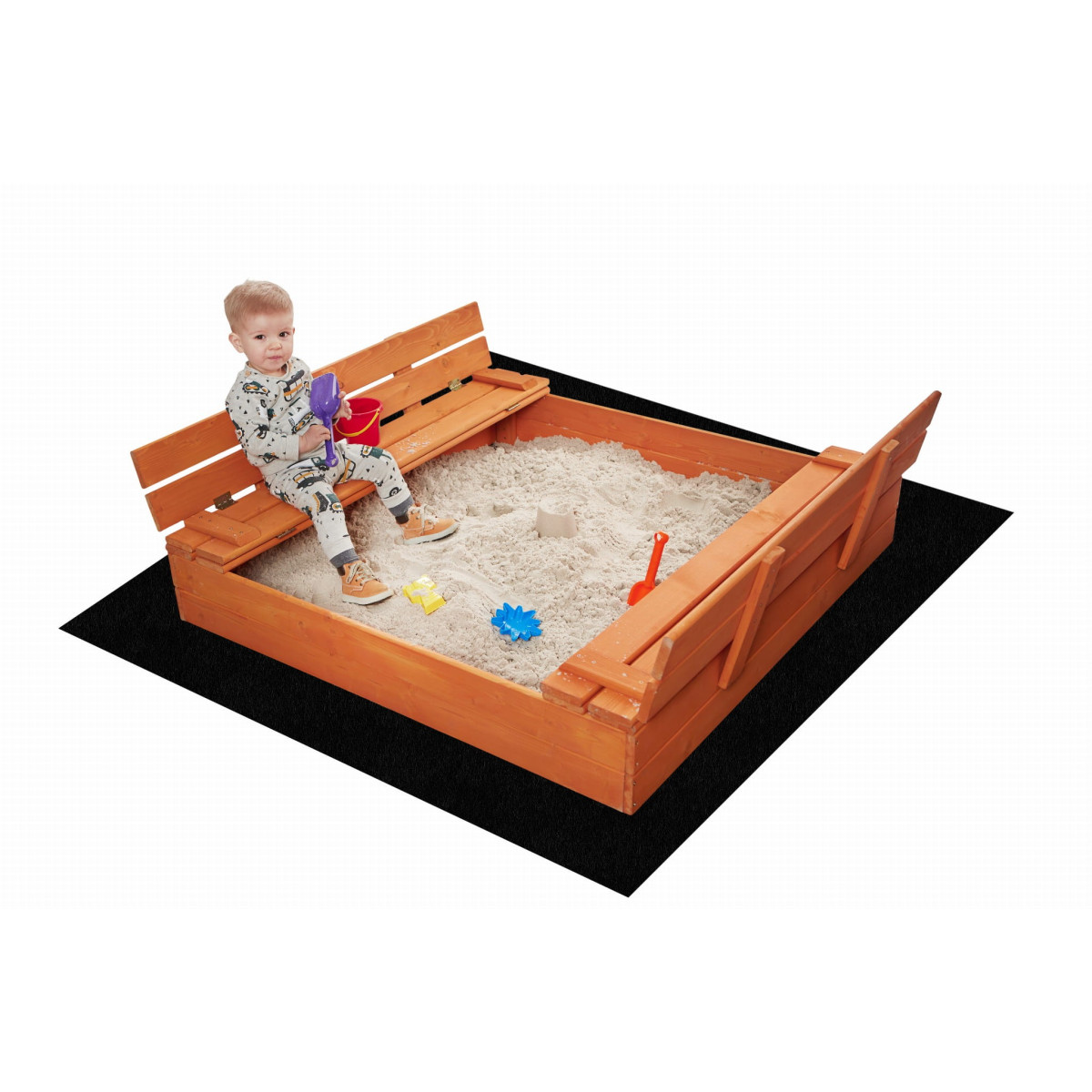 Cuib de nisip mare pentru copii cu bănci, 150x150 cm