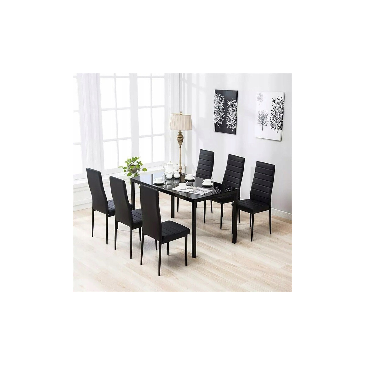 Scaun de dining negru din piele ecologică