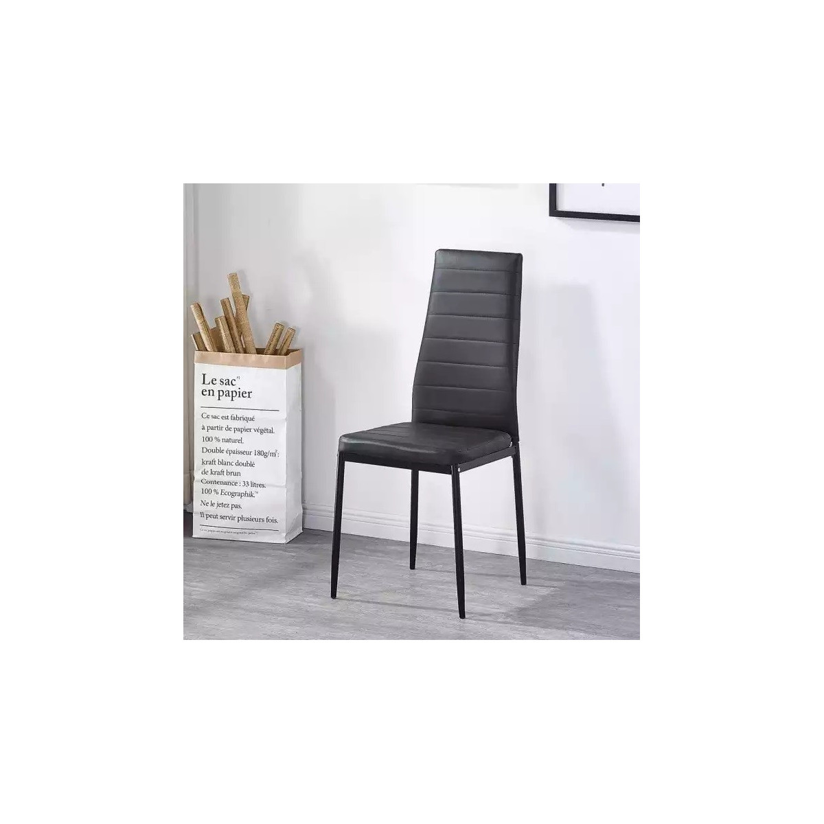 Scaun de dining negru din piele ecologică