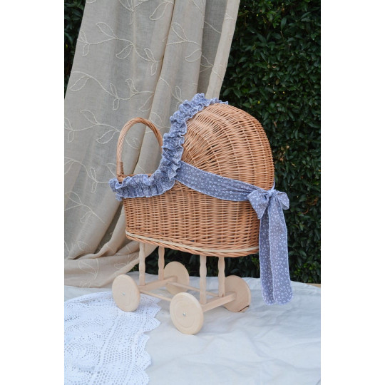 Cărucior din ratan pentru copii cu păturică pentru păpuși