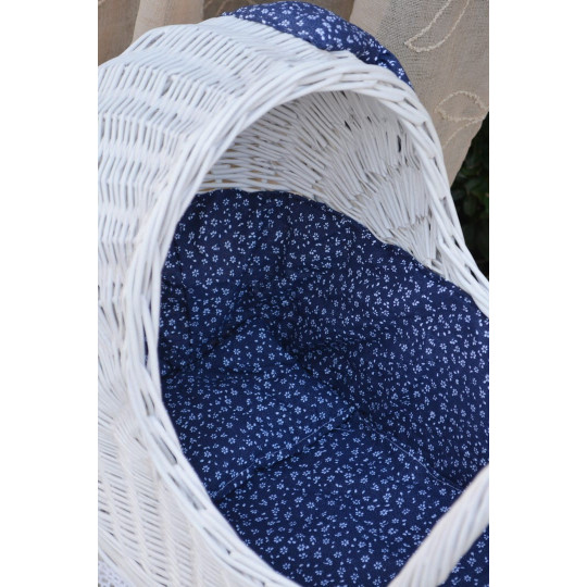 Cărucior din râmă pentru păpuși, cu fundiță de culoare albastră