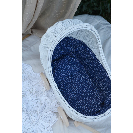 Cărucior de joacă pentru copii din ratan de culoare albă