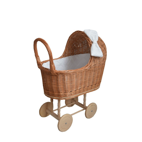 Căruț de păpuși din ratan, fabricat manual