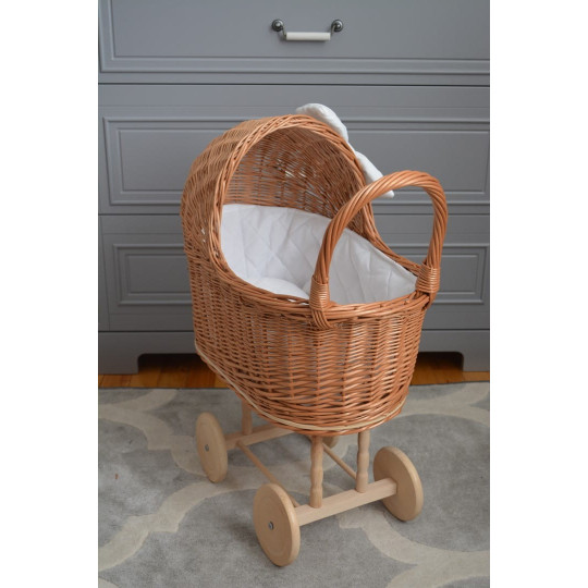 Căruț de păpuși din ratan, fabricat manual