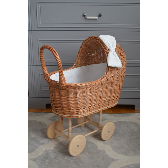 Căruț de păpuși din ratan, fabricat manual