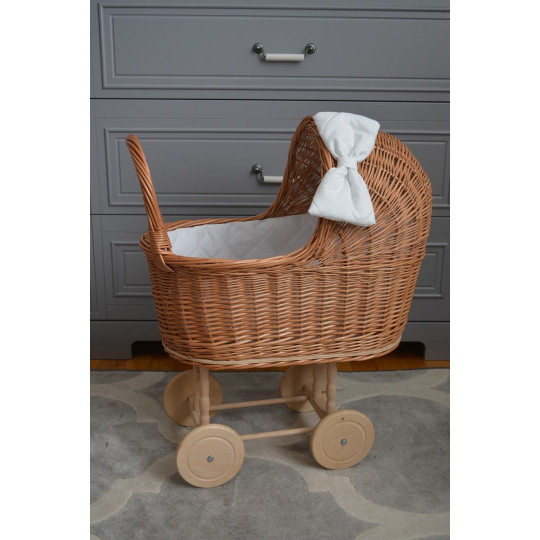 Căruț de păpuși din ratan, fabricat manual