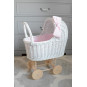 Cărucior alb pentru păpuși, realizat manual, cu fundiță