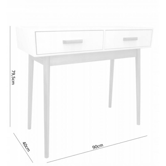 Masa de cafe scandinavă albă cu 2 sertare 90x40x79 cm