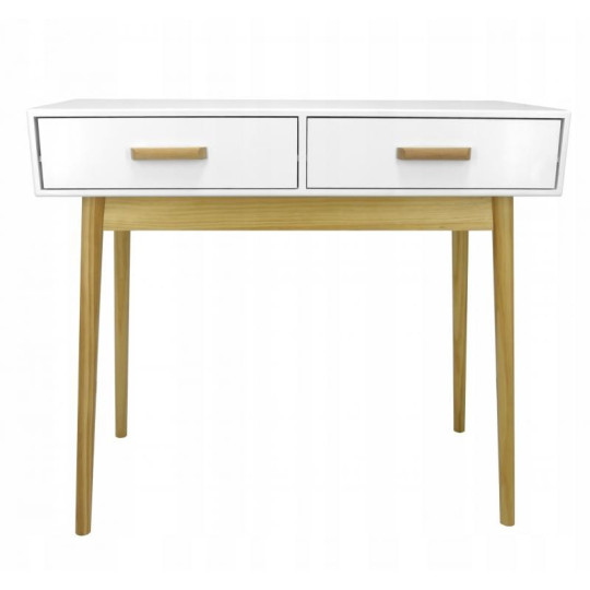 Masa de cafe scandinavă albă cu 2 sertare 90x40x79 cm