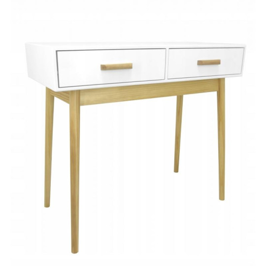 Masa de cafe scandinavă albă cu 2 sertare 90x40x79 cm