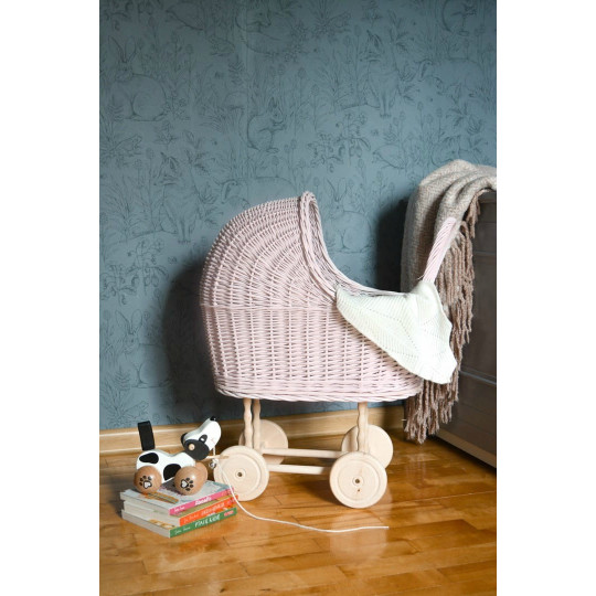 Carucioare pentru păpuși de culoare roz din ratan