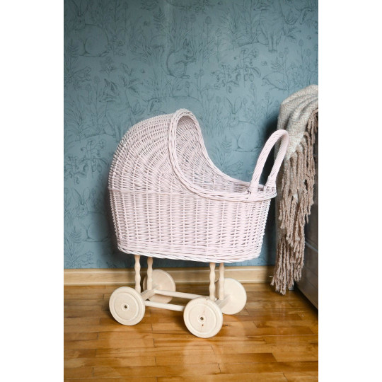 Carucioare pentru păpuși de culoare roz din ratan