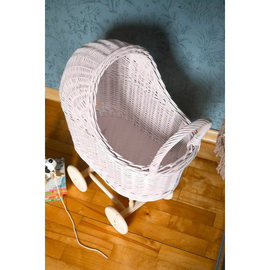 Carucioare pentru păpuși de culoare roz din ratan