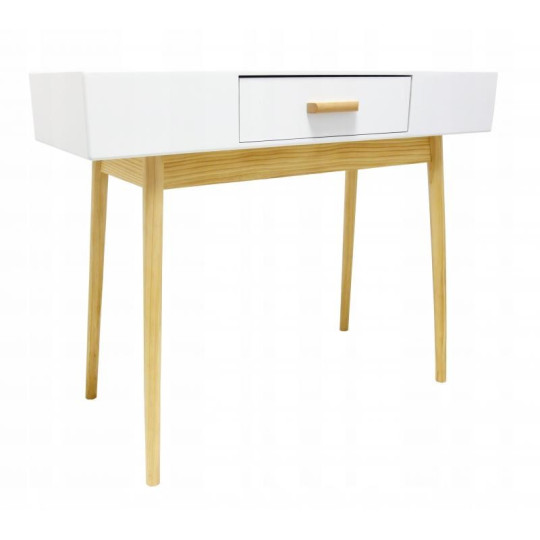 Meseu în stil scandinav, de culoare albă, cu 1 sertar