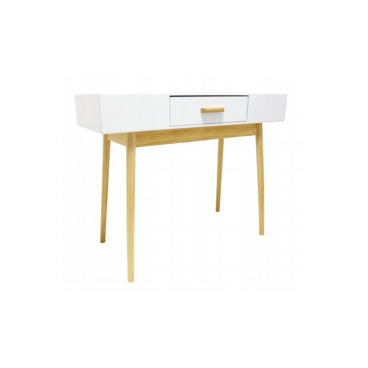 Meseu în stil scandinav, de culoare albă, cu 1 sertar