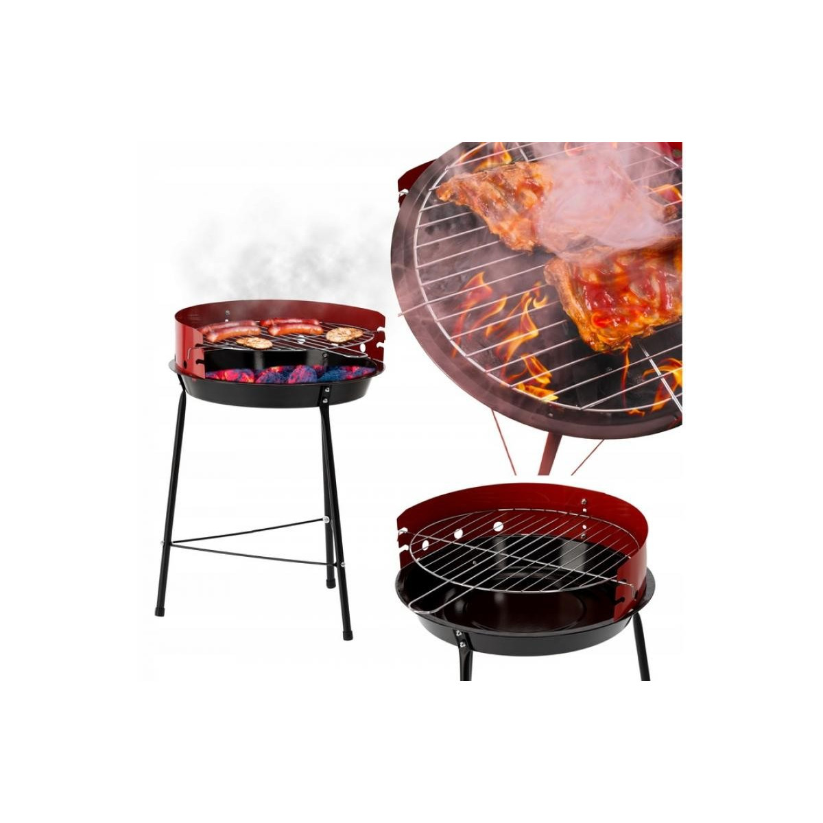 Grătar rotund de grădină pe cărbune de culoare roșie 41x33,5x46,5 cm