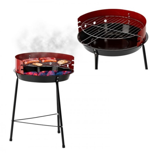 Grătar rotund de grădină pe cărbune de culoare roșie 41x33,5x46,5 cm