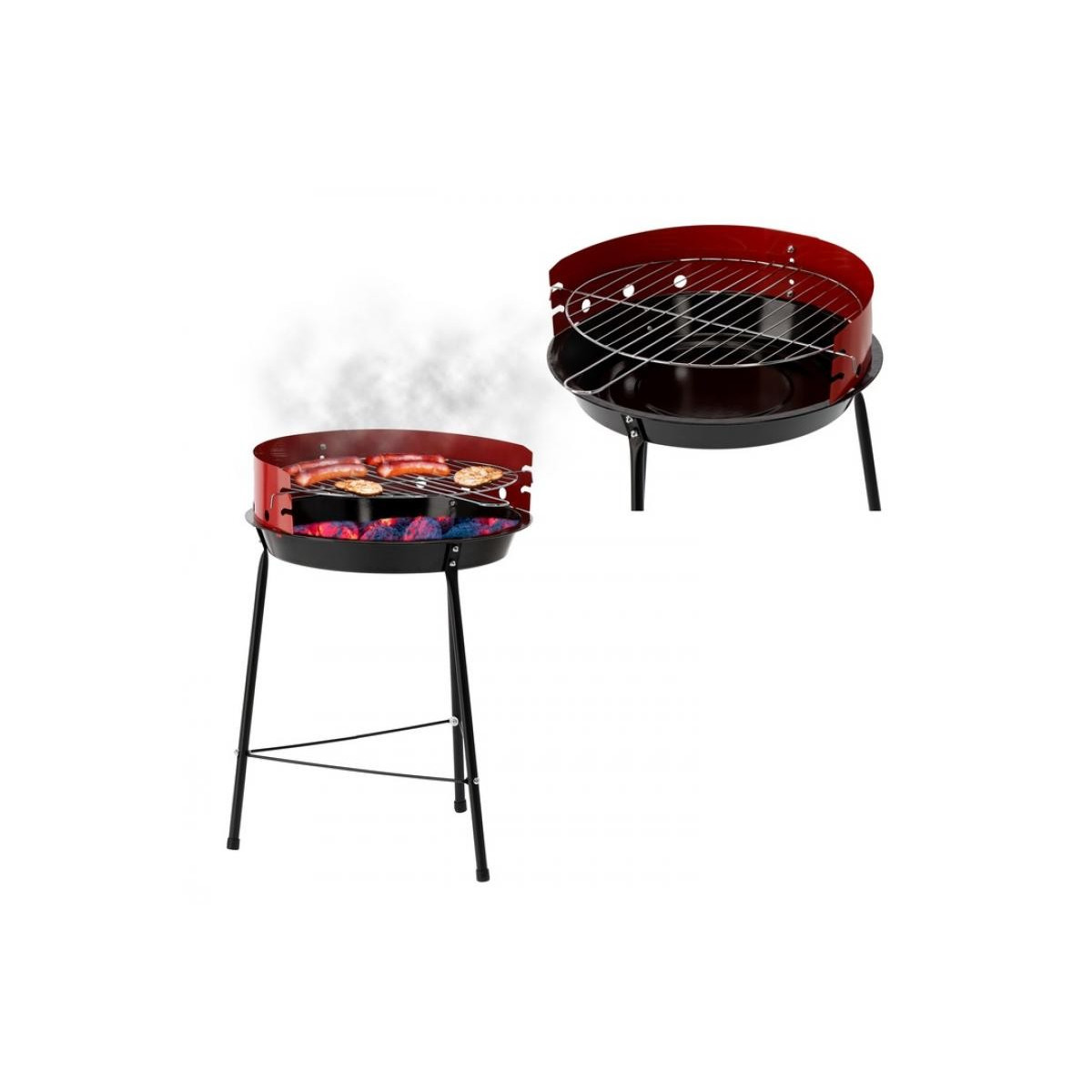 Grătar rotund de grădină pe cărbune de culoare roșie 41x33,5x46,5 cm