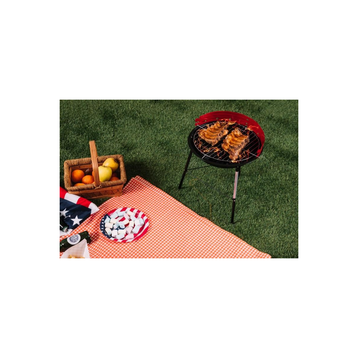 Grătar rotund de grădină pe cărbune de culoare roșie 41x33,5x46,5 cm