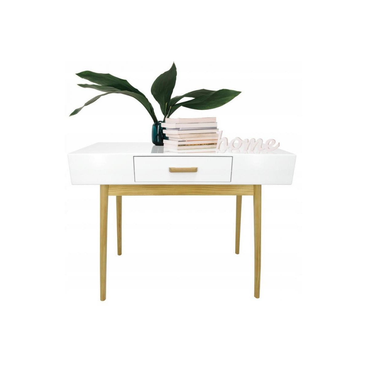 Meseu în stil scandinav, de culoare albă, cu 1 sertar