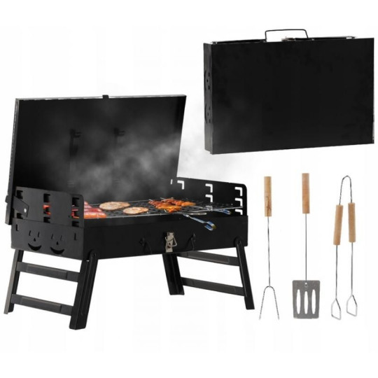 Grătar de camping portabil cu accesorii 44x23x48 cm
