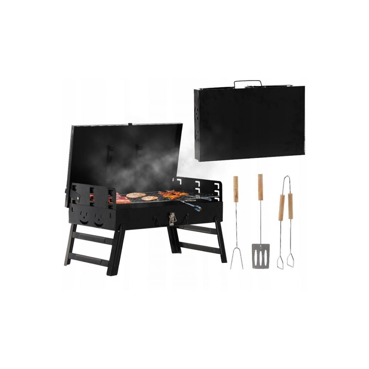 Grătar de camping portabil cu accesorii 44x23x48 cm