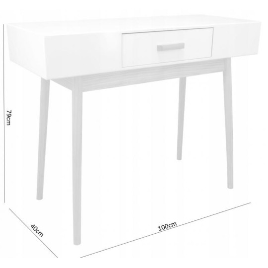 Meseu în stil scandinav, de culoare albă, cu 1 sertar