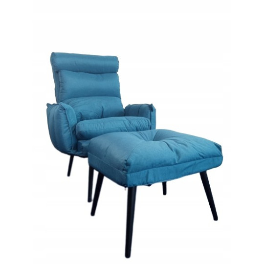 Scaune moderne cu urechi în culoarea albastră cu taburet.