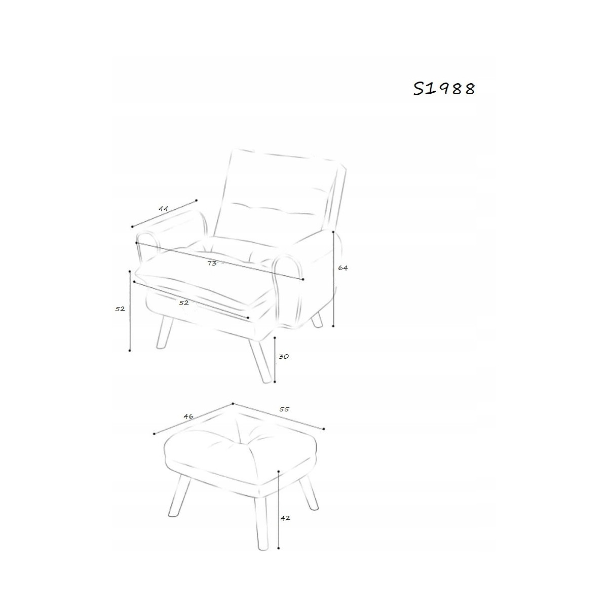 Scaune moderne cu urechi în culoarea albastră cu taburet.