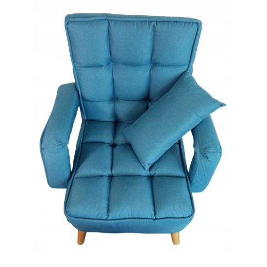 Kreslo ušiak în culoare albastră cu taburet.