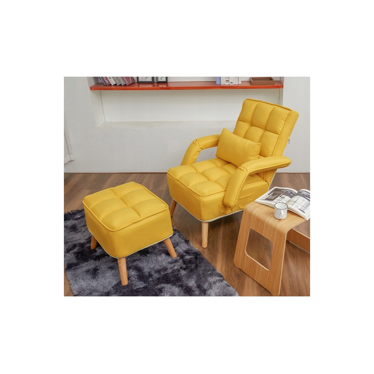 Fotoliu cu spătar înalt, căptușită, de culoare galbenă
