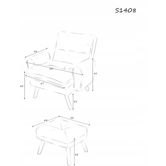 Scaunul original tip "ušiar" în culoarea gri + otomana