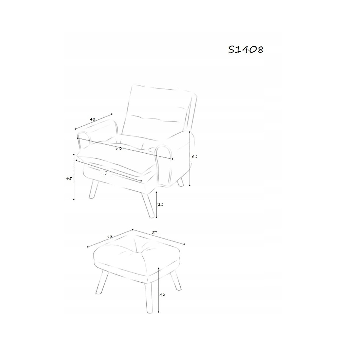 Scaunul original tip "ušiar" în culoarea gri + otomana