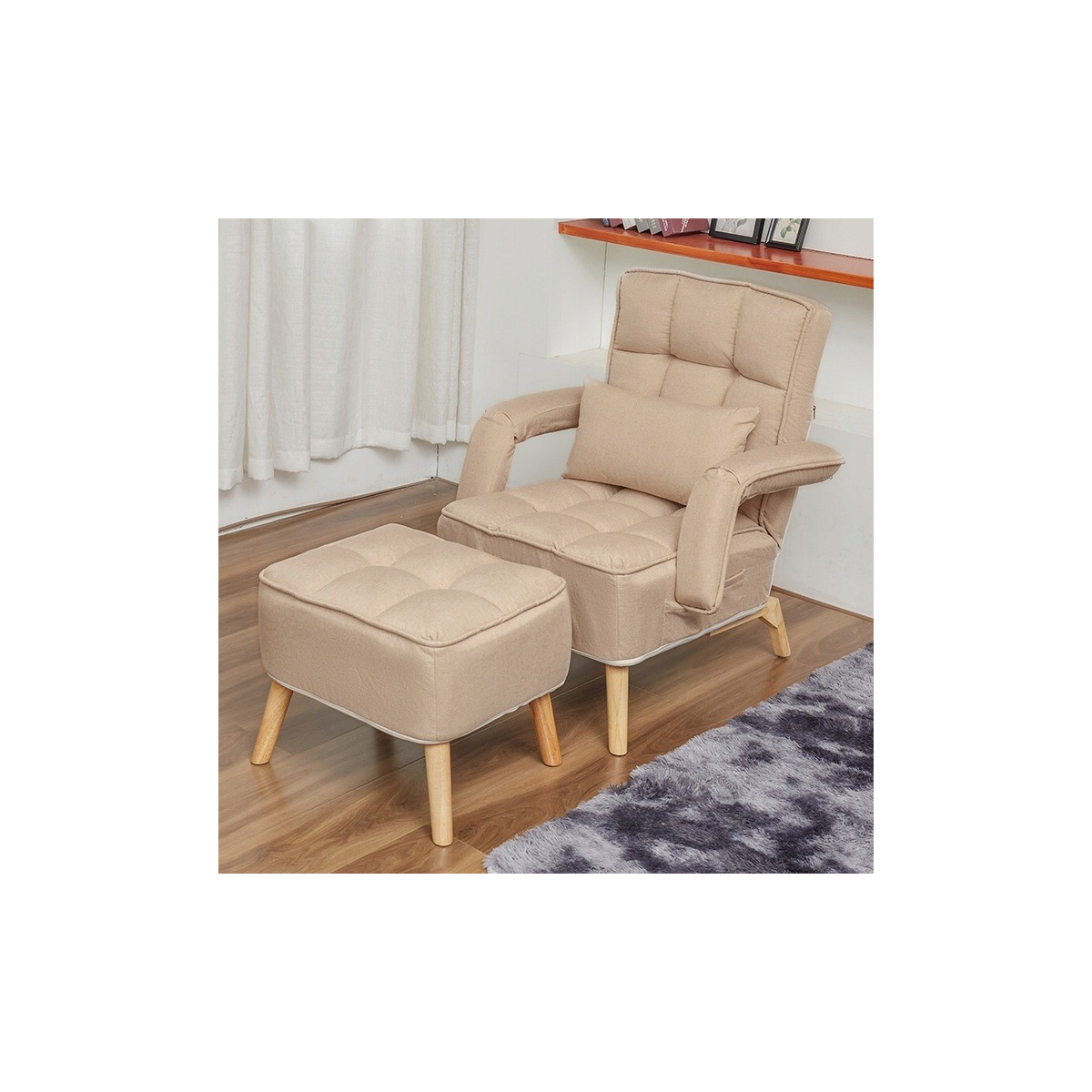 Fotoliu bej cu taburet la super preț