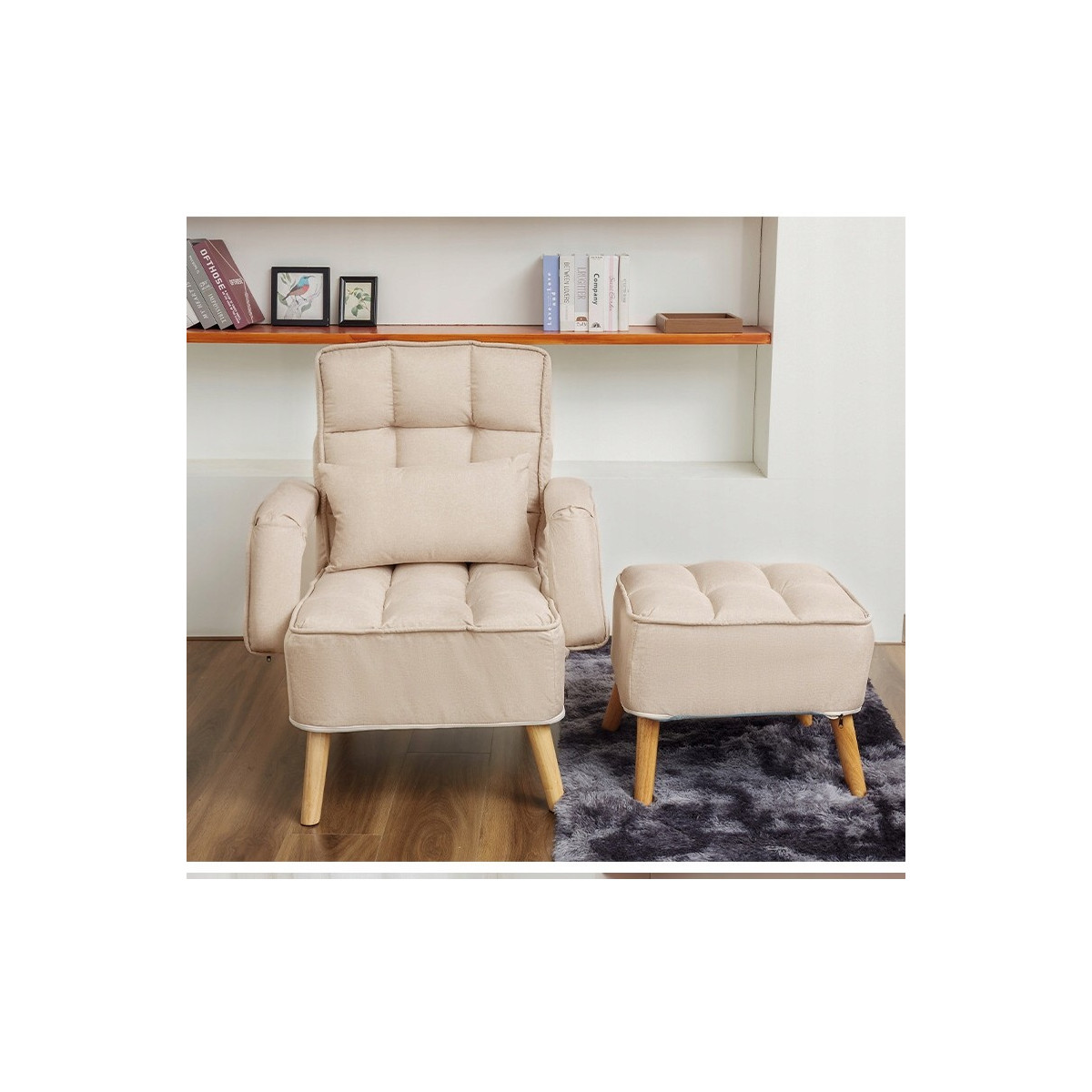 Fotoliu bej cu taburet la super preț