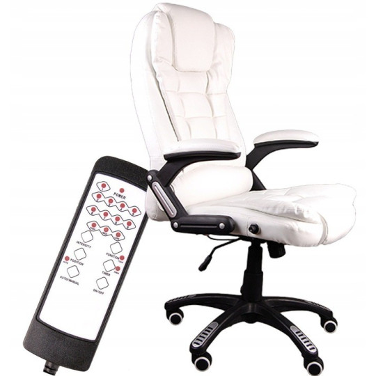 Scaun de birou modern, de culoare albă, cu funcție de masaj