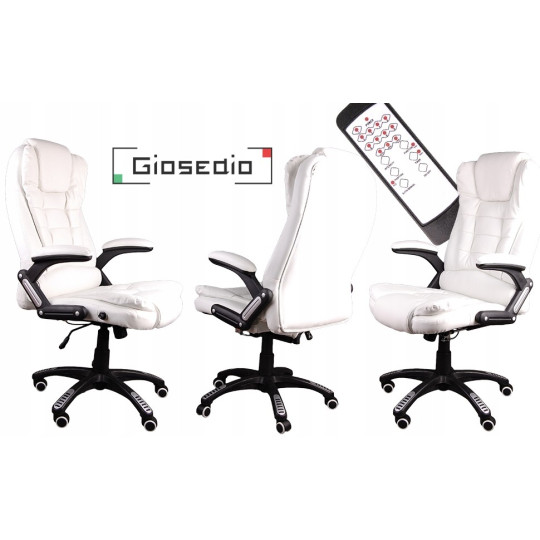 Scaun de birou modern, de culoare albă, cu funcție de masaj