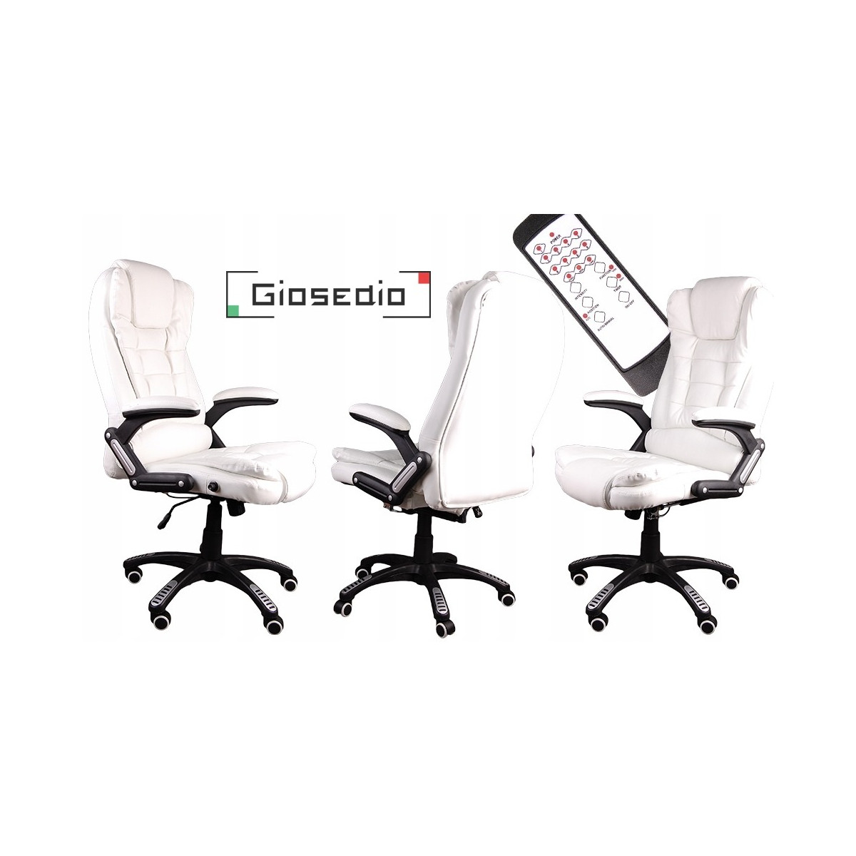 Scaun de birou modern, de culoare albă, cu funcție de masaj