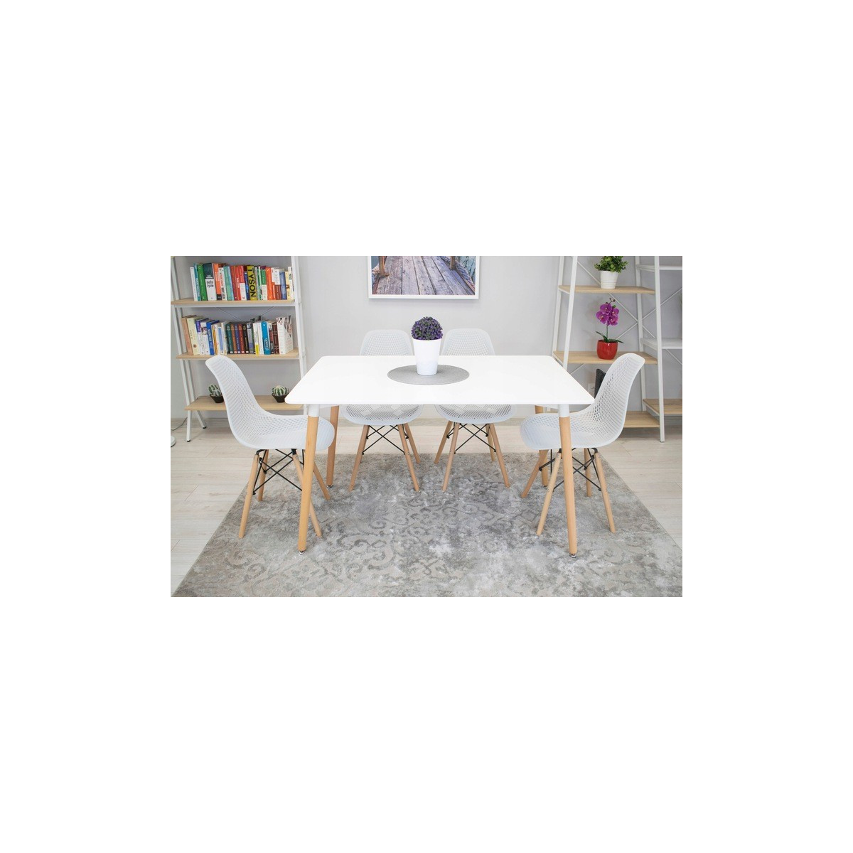 Scaunele scandinave tip plasă pentru dining de culoare albă