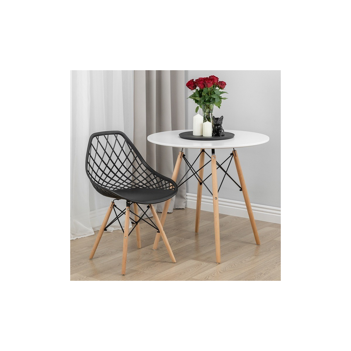 Scaun de dining elegant azur în culoarea neagră