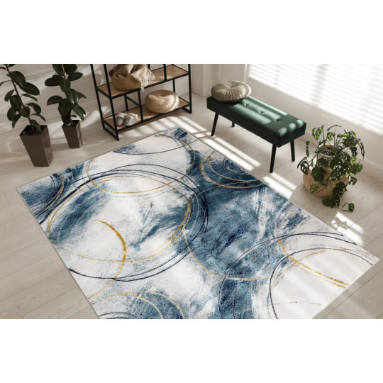 Covorul modelat pentru living în culoarea albastră