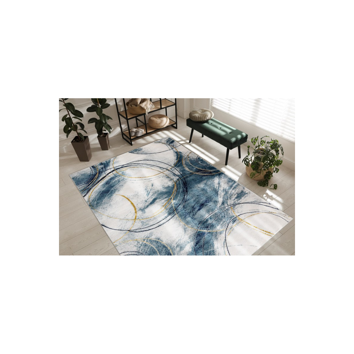 Covorul modelat pentru living în culoarea albastră