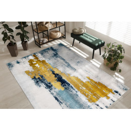 Covor original pentru living în culoarea albastru-aurie EMERALD