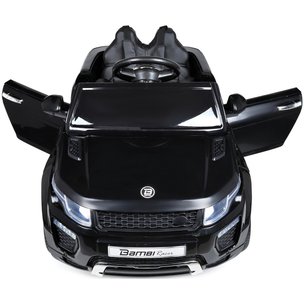 Mașină electrică de copil de calitate, cu comandă, de culoare neagră.