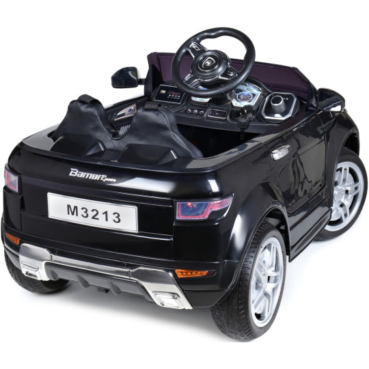 Mașină electrică de copil de calitate, cu comandă, de culoare neagră.